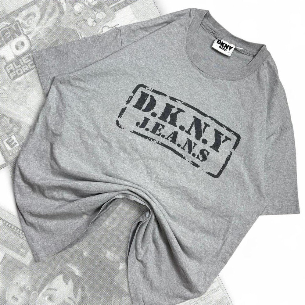 Vintage 90’s Gray & Black DKNY Jeans Single Stitch Boxy Graphic tee